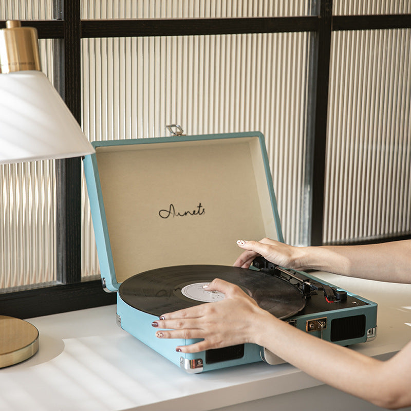 Gramophone Record Retro Phonograph Bluetooth Audio Portable Suitcase Leather Case